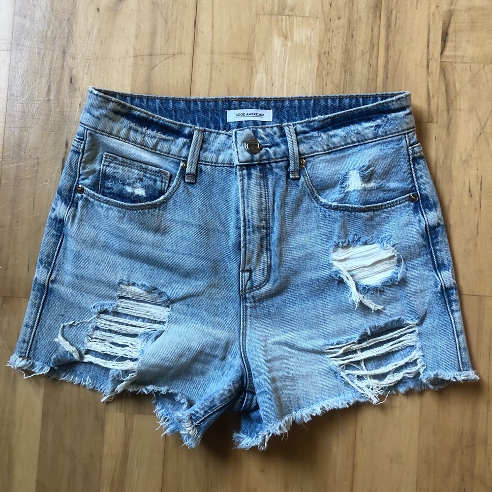 Good American high waisted jean shorts